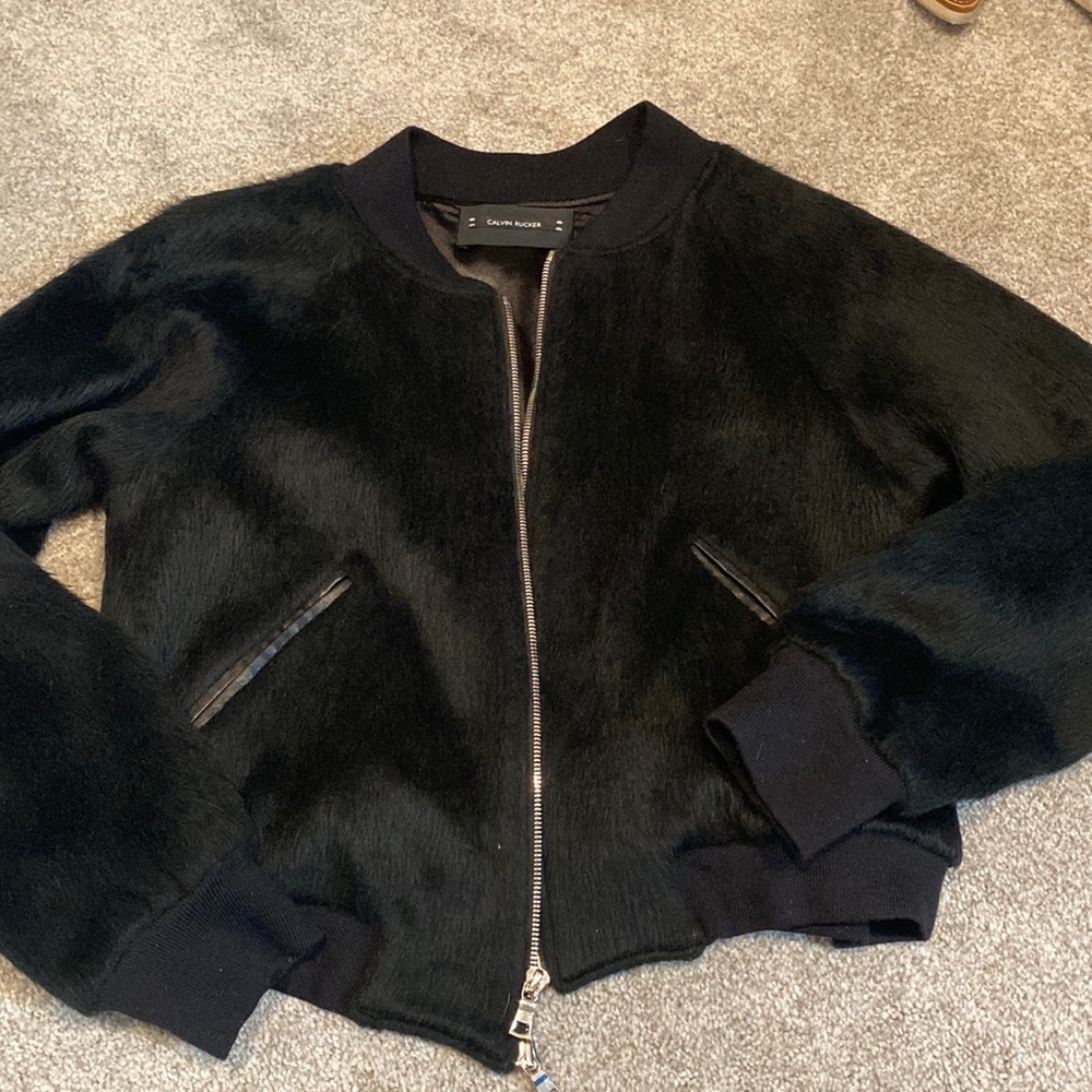 Calvin Rucker black jacket zippered bomber coat size small